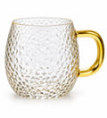 DZK 440 ML Hammered Glass Mug with Elegant Golden Handle