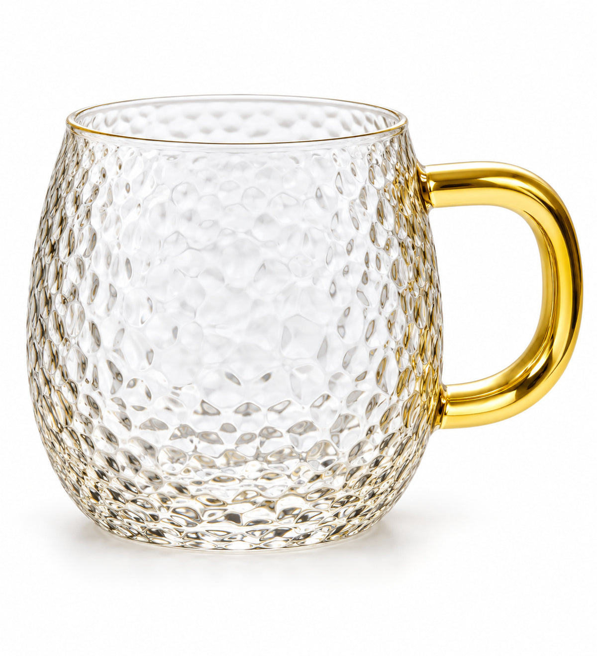 DZK 440 ML Hammered Glass Mug with Elegant Golden Handle