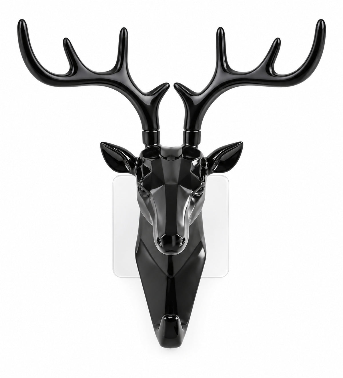 DZK Deer Head Multi-Hook Wall Hanger with Self-Adhesive Mount - Black