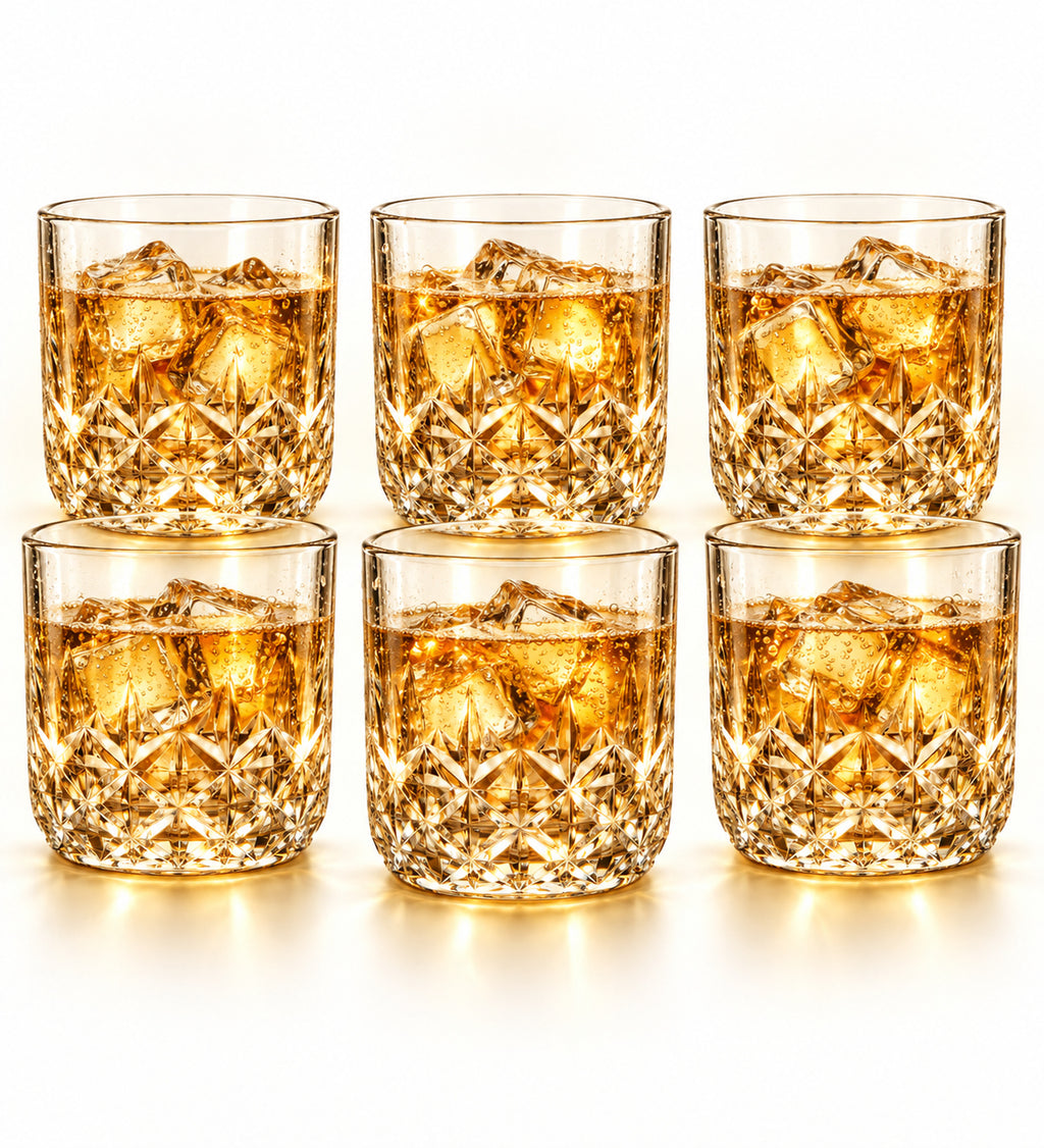 Diamond-Cut Drinking Glasses Set of 6 - 250 ML Each