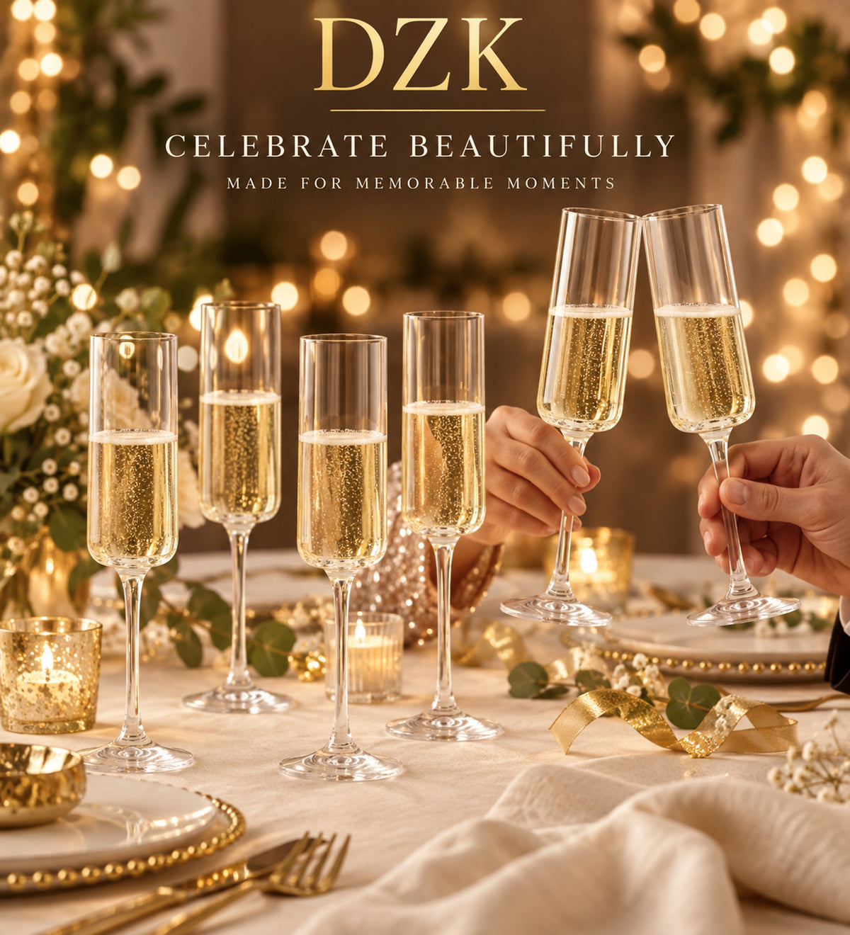 DZK Champagne Flute Glasses Set of 6 - 175 ML Each