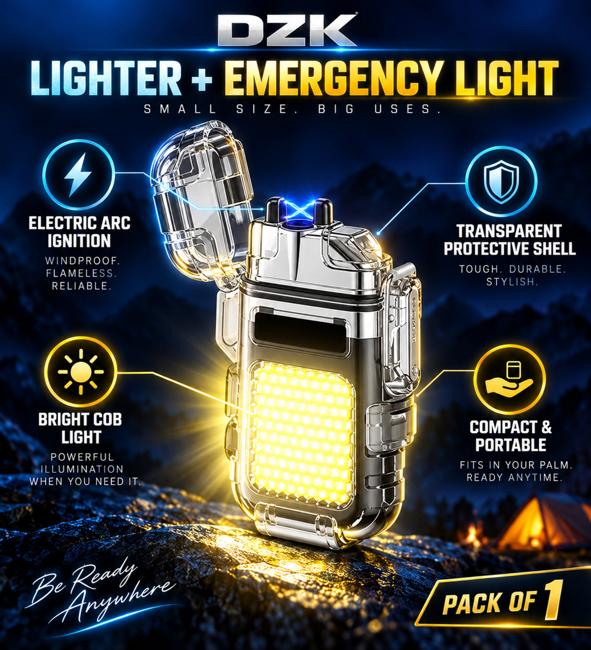 Electric Cigarette Lighter with Wind-Resistant Arc Ignition | Premium Portable Flameless Lighter for Outdoor & Daily Use | Pack of 1