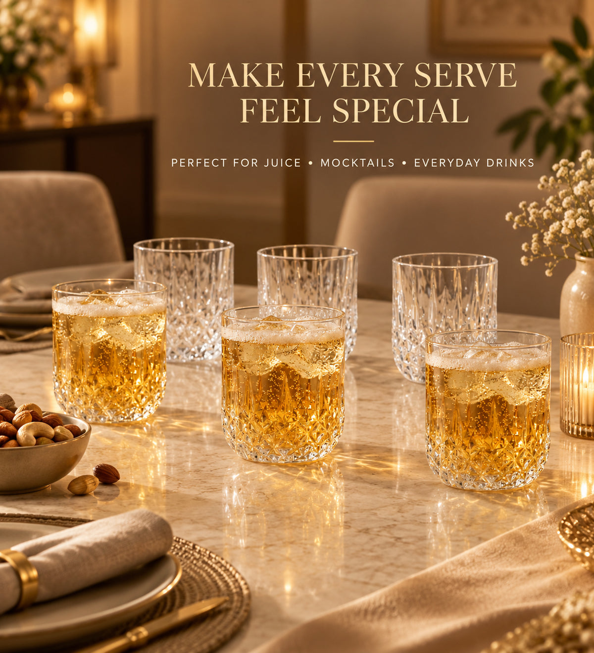 Diamond-Cut Drinking Glasses Set of 6 - 250 ML Each