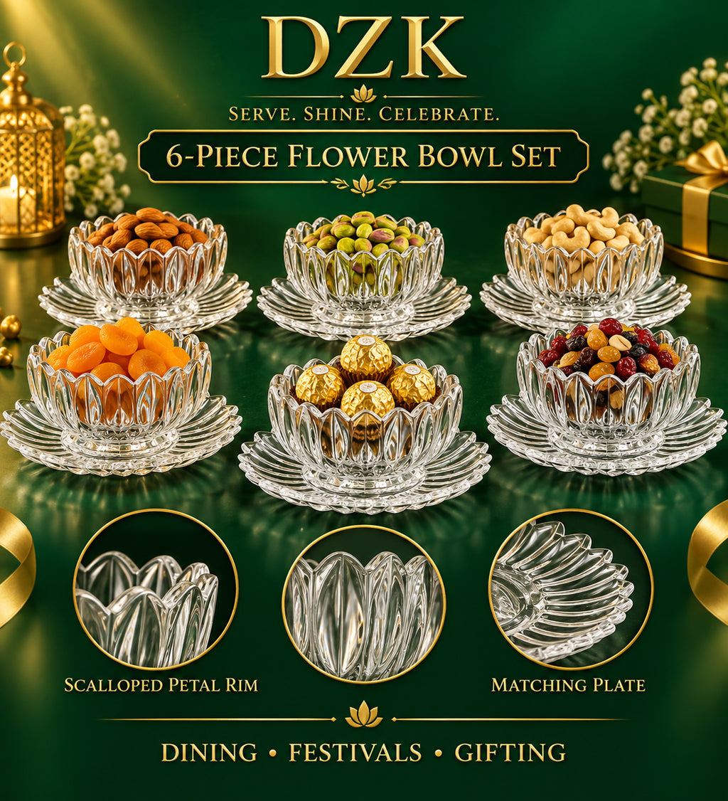 Lotus Design Glass Serving Bowl with Decorative Plate for Dry Fruits & Snacks
