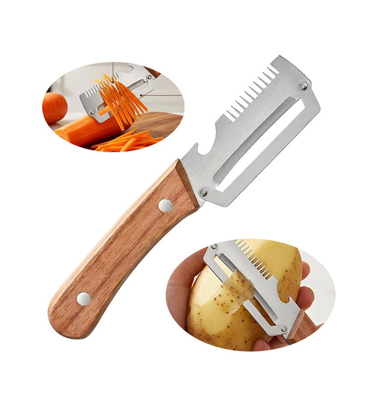 DZK 3 in 1 Stainless Steel Vegetable Peeler with Wooden Handle