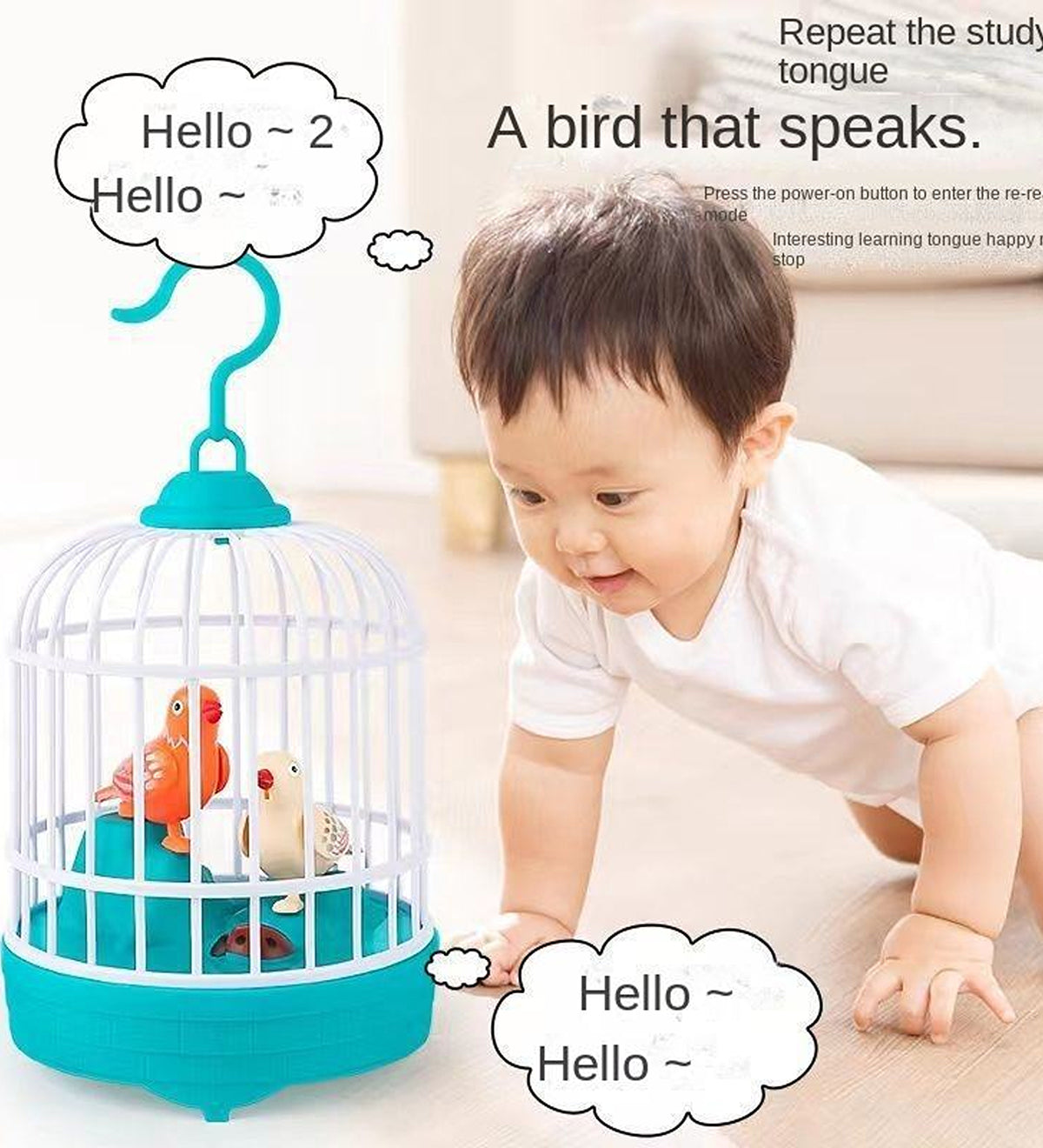 Kids Lovely Bird Cage with Light, Music & Voice Control Talking Bird Toy