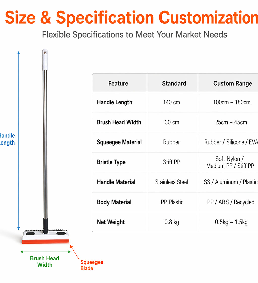 DZK 3 in 1 Telescopic Floor Cleaning Brush with Rubber Wiper