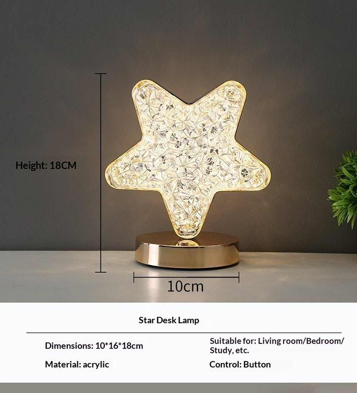 Modern Novelty LED Crystal Star Desk Lamp Rechargeable Touch Table Lamp