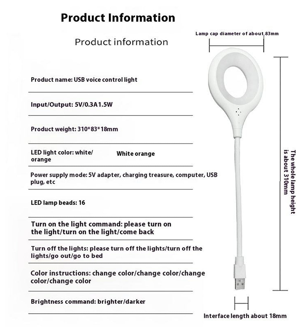 USB Voice Control LED Night Light Flexible Reading Lamp