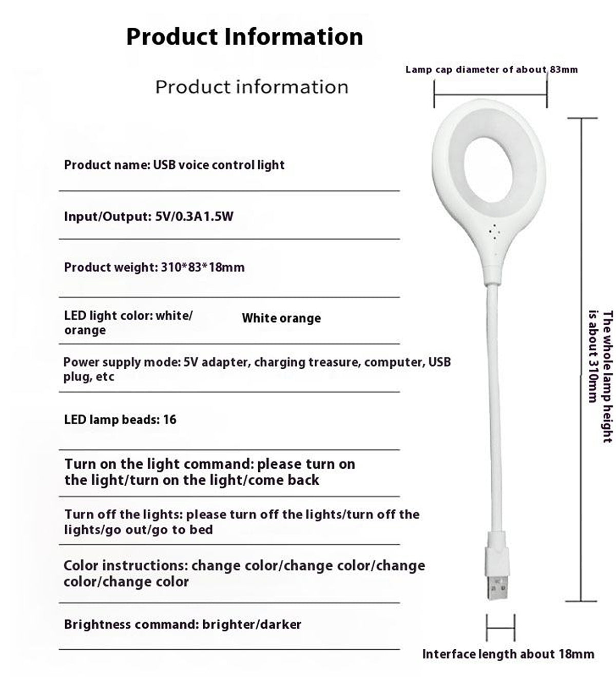 USB Voice Control LED Night Light Flexible Reading Lamp