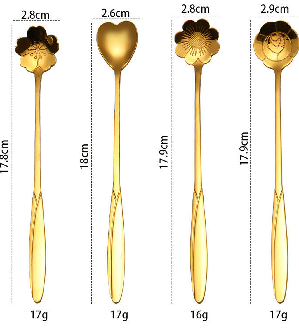 DZK Gold Flower Shape Stainless Steel Dessert & Coffee Spoon Set