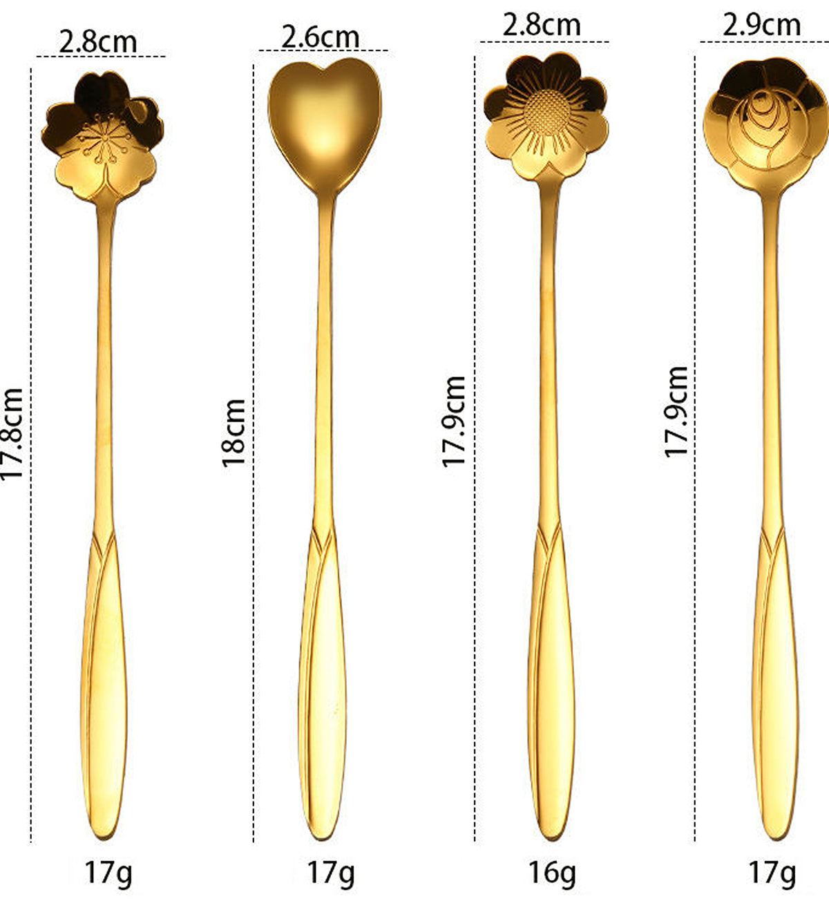 DZK Gold Flower Shape Stainless Steel Dessert & Coffee Spoon Set