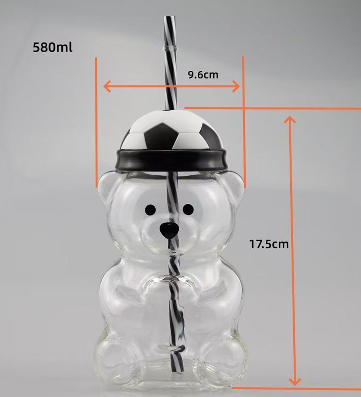 DZK Teddy Bear Glass Coffee Cup with Lid & Straw 580ml