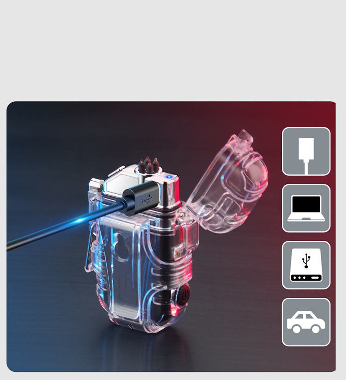 Rechargeable Windproof Torch Lighter with COB Flashlight USB Electric Lighter