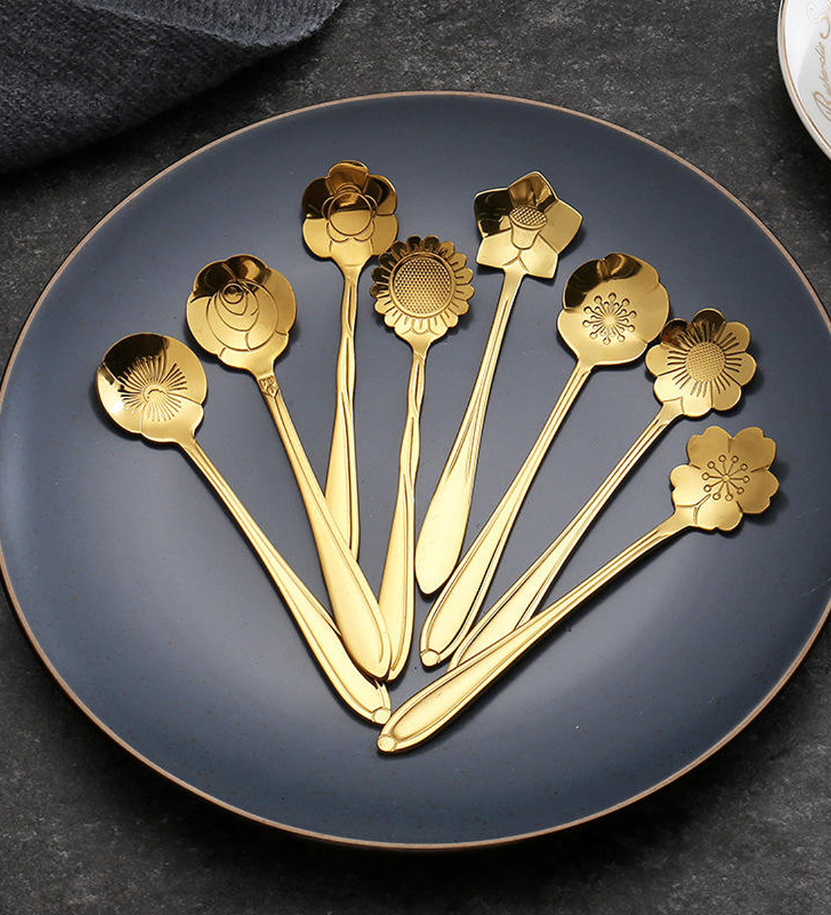 DZK Gold Flower Shape Stainless Steel Dessert & Coffee Spoon Set