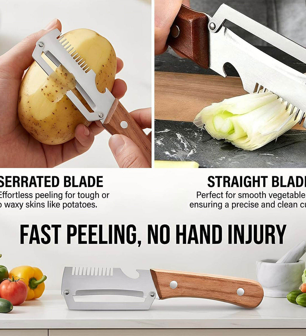 DZK 3 in 1 Stainless Steel Vegetable Peeler with Wooden Handle
