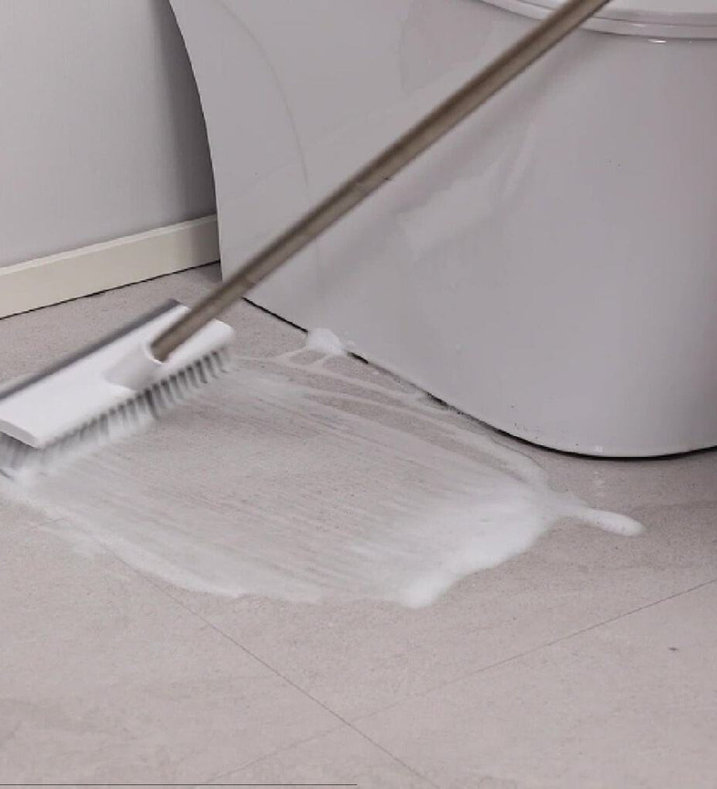 DZK 2-in-1 Floor Scrubber Brush with Rubber Wiper Long Handle