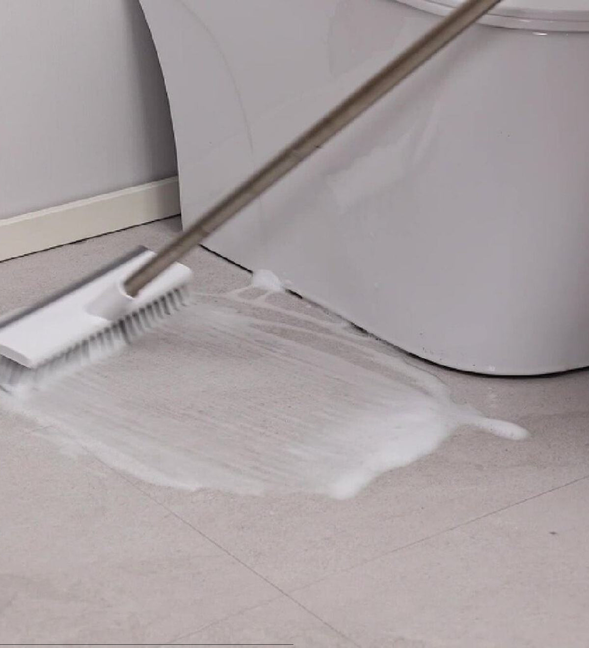 DZK 2-in-1 Floor Scrubber Brush with Rubber Wiper Long Handle