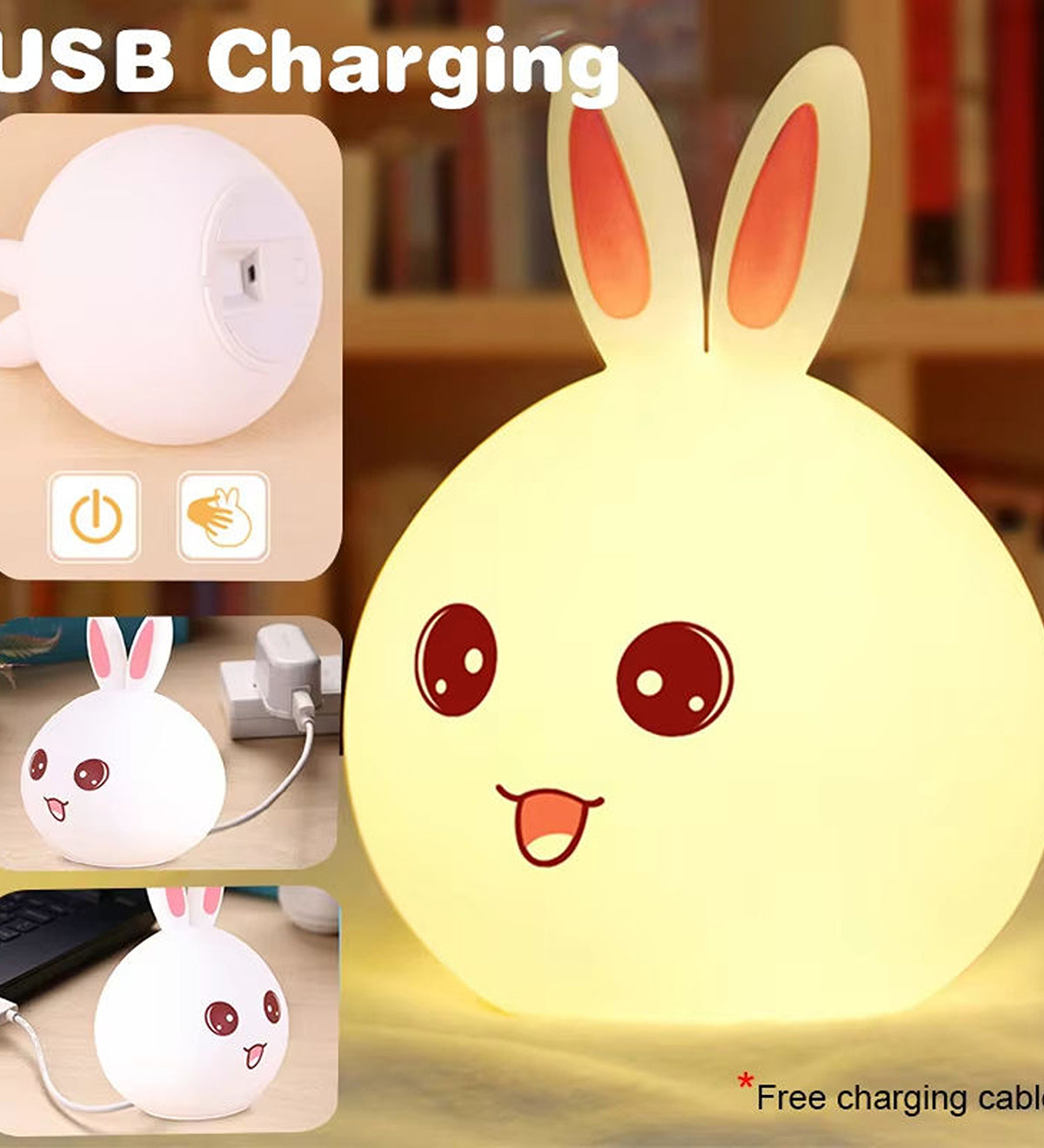 Mini Rabbit Shape Silicone LED Night Light for Kids Bedroom