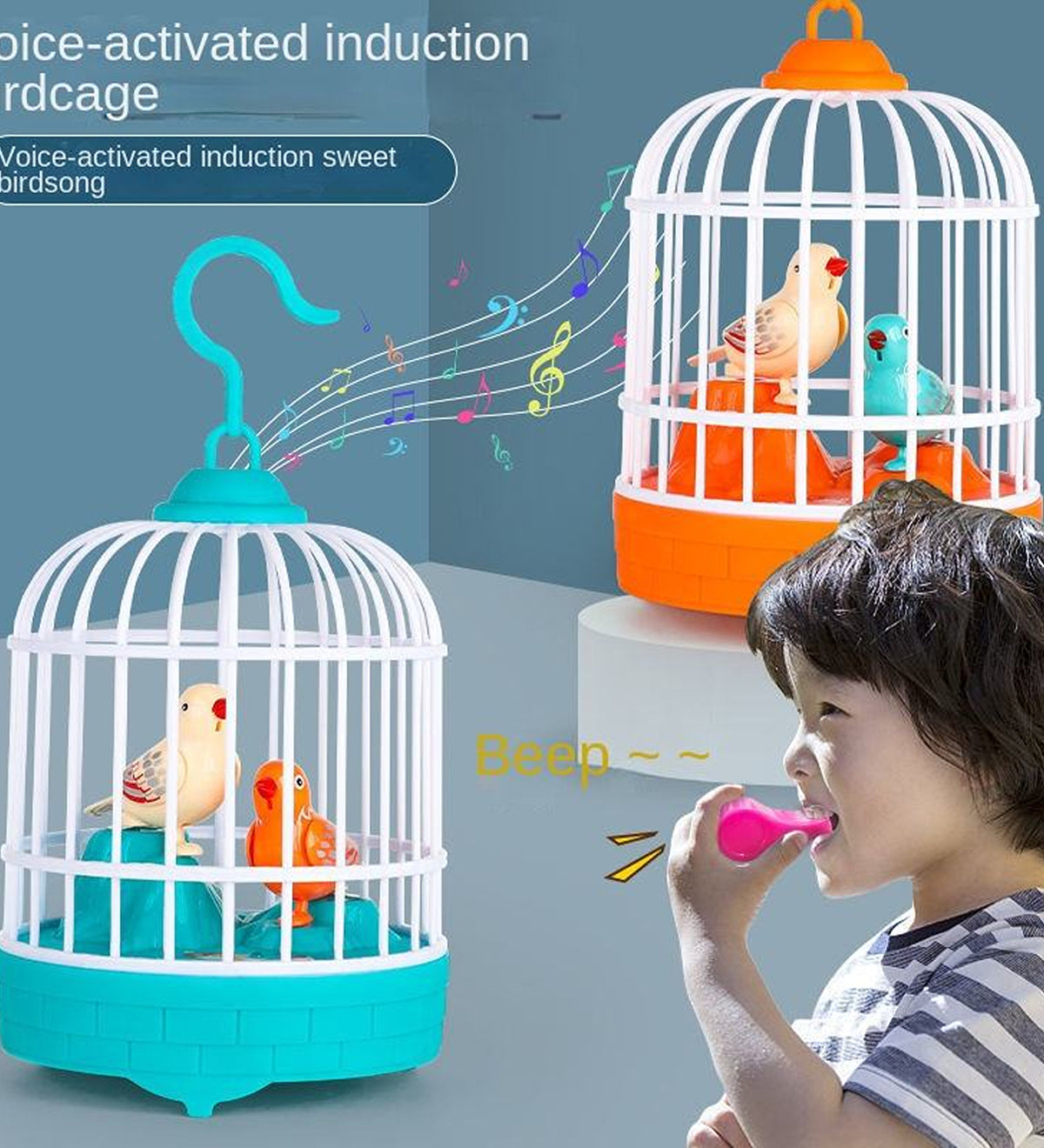 Kids Lovely Bird Cage with Light, Music & Voice Control Talking Bird Toy