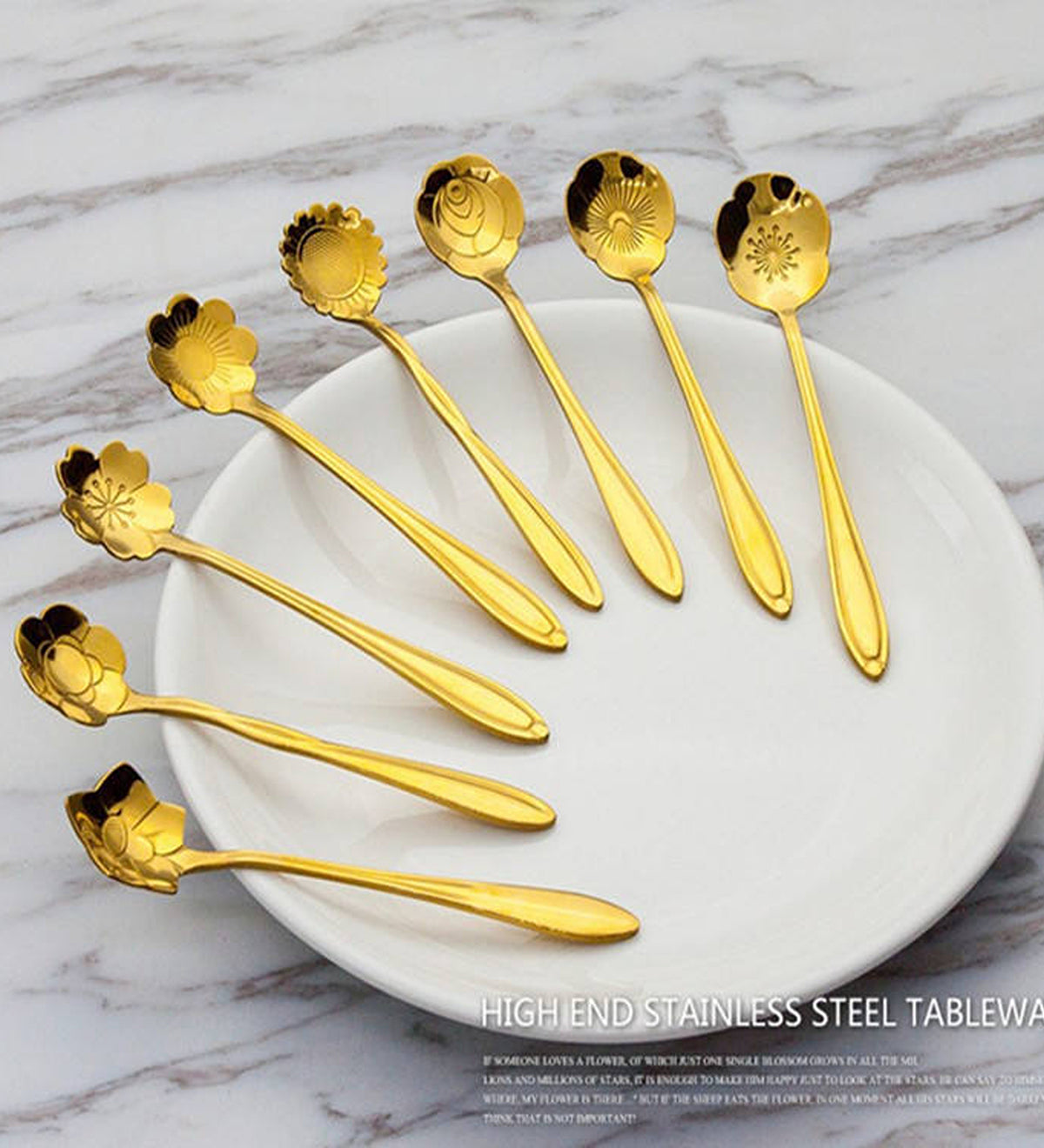 DZK Gold Flower Shape Stainless Steel Dessert & Coffee Spoon Set