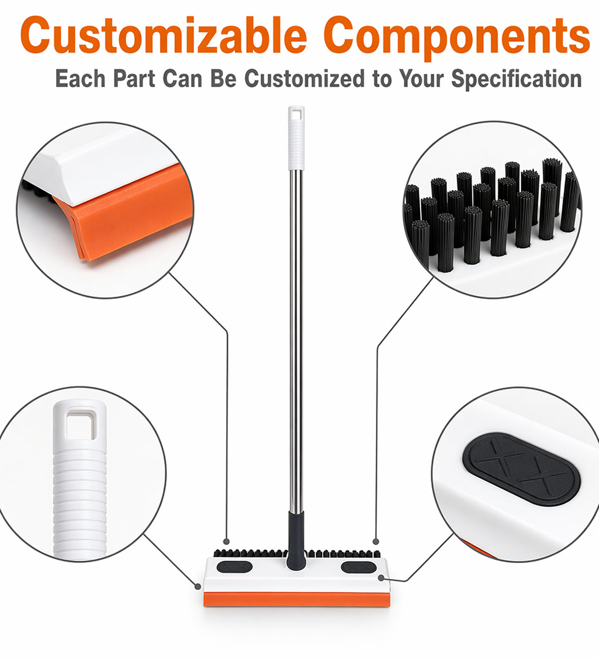DZK 3 in 1 Telescopic Floor Cleaning Brush with Rubber Wiper