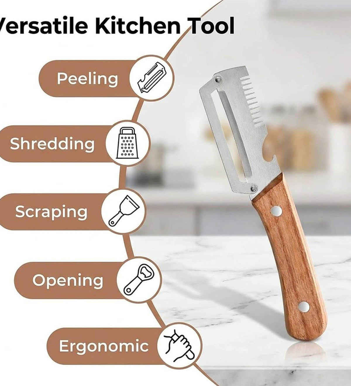 DZK 3 in 1 Stainless Steel Vegetable Peeler with Wooden Handle