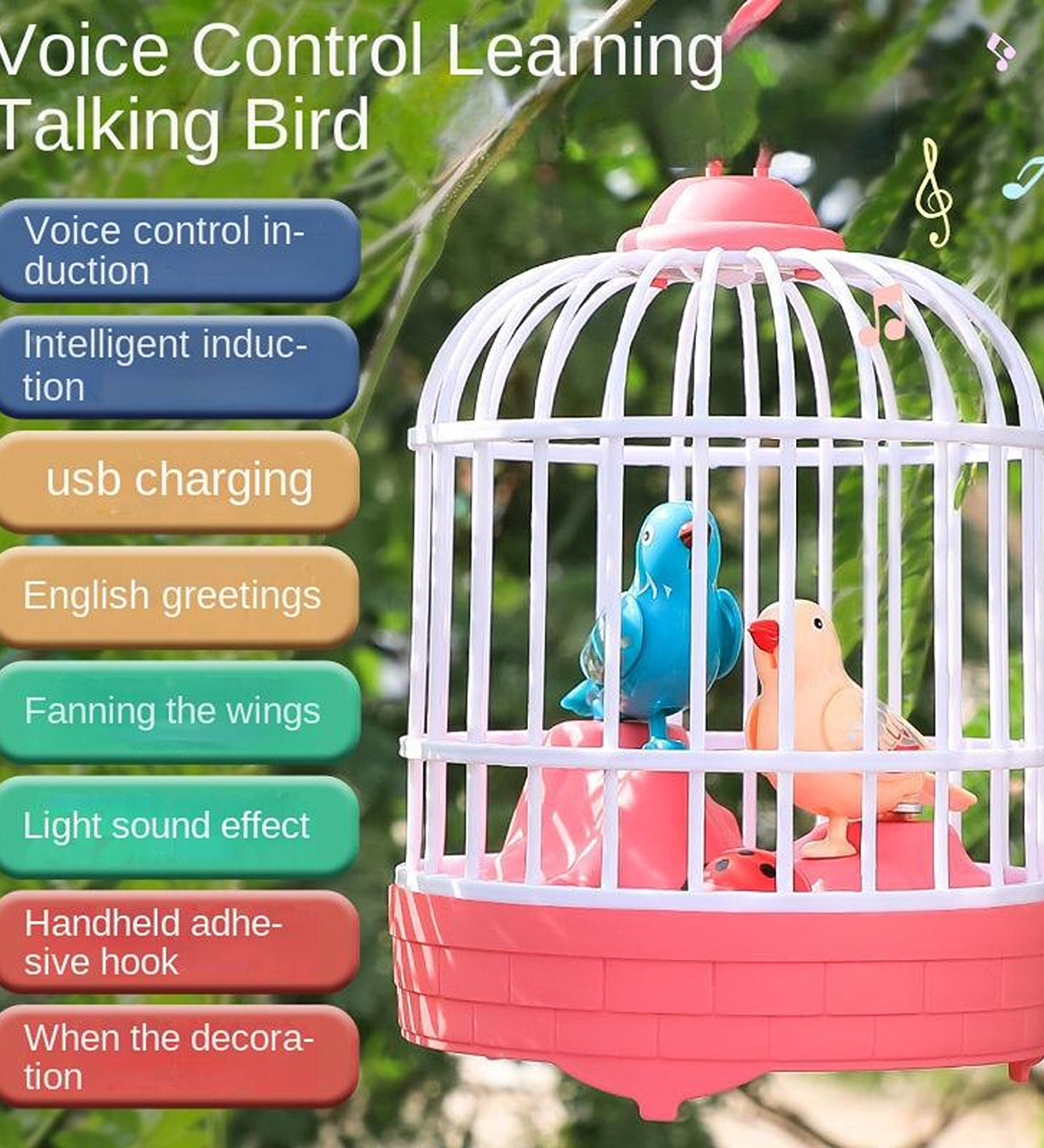 Kids Lovely Bird Cage with Light, Music & Voice Control Talking Bird Toy