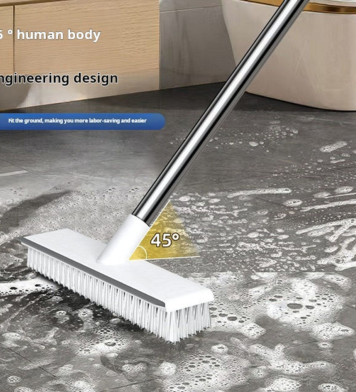 DZK 2-in-1 Floor Scrubber Brush with Rubber Wiper Long Handle