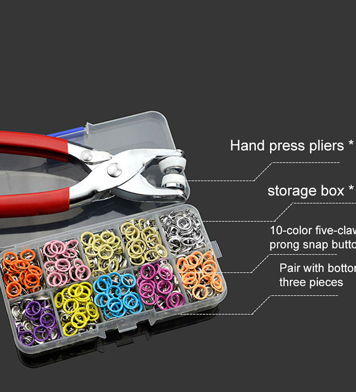 DZK Hand Press No-Sew Five Claw Snap Button Installation Tool Kit