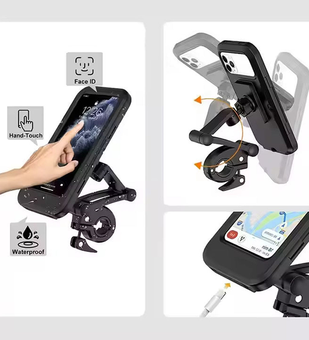 DZK Waterproof Motorcycle Bike Mobile Phone Holder with Handlebar Mount