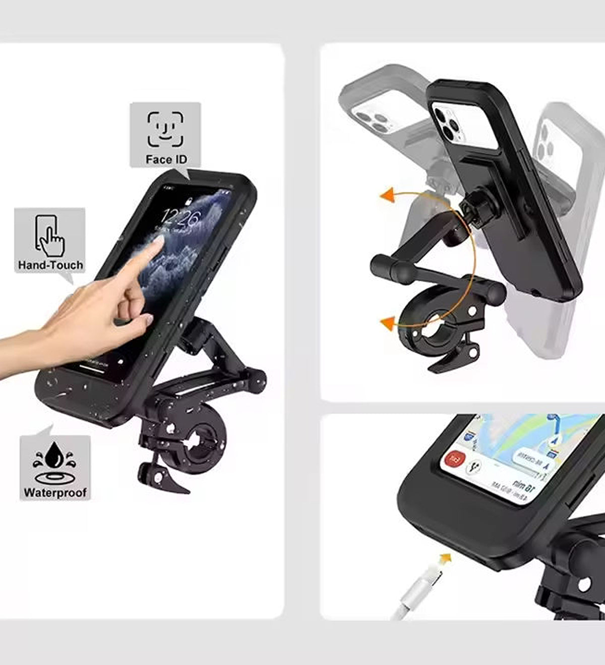 DZK Waterproof Motorcycle Bike Mobile Phone Holder with Handlebar Mount