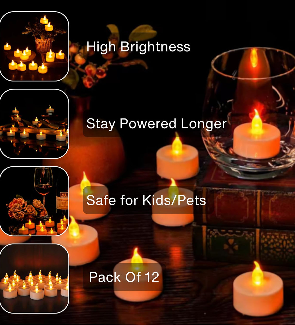 DZK Pack of 12 LED Tealight Candles