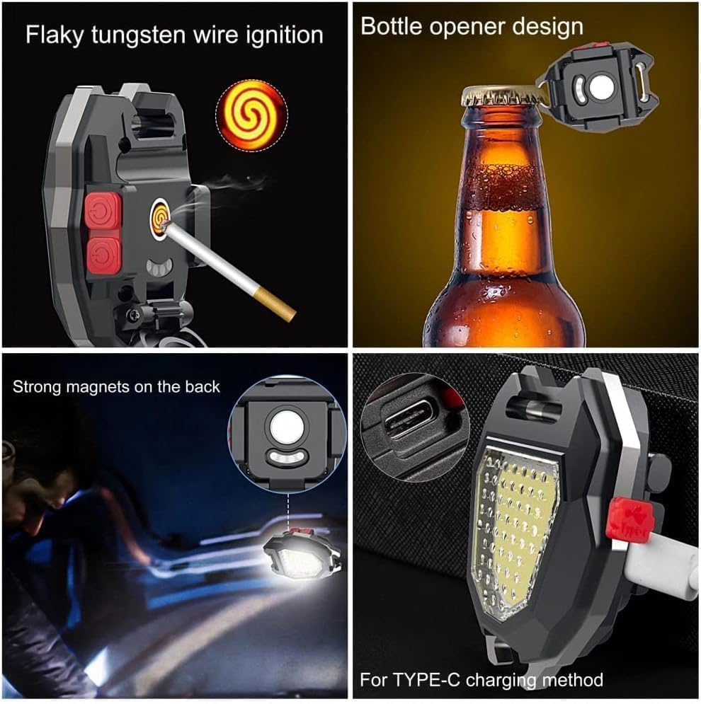 W5144 LED Rechargeable Keychain Light with Lighter, Bottle Opener & Magnet