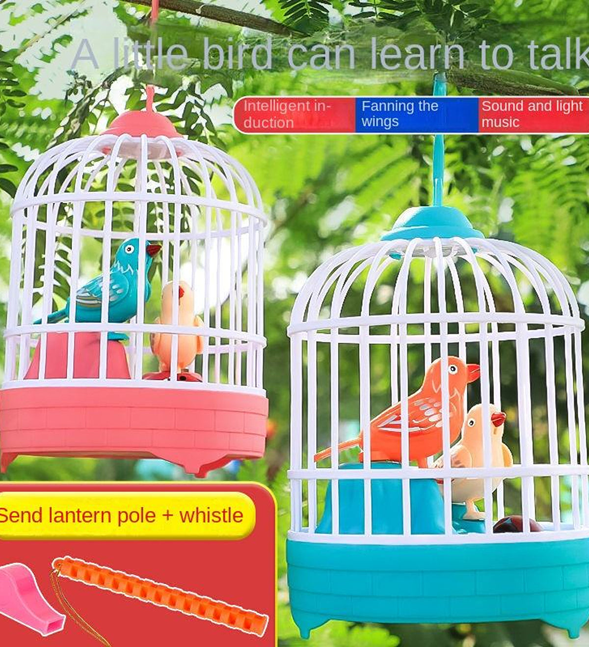 Kids Lovely Bird Cage with Light, Music & Voice Control Talking Bird Toy