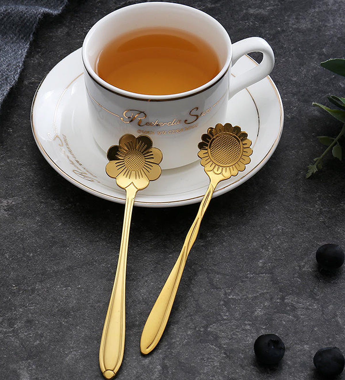 DZK Gold Flower Shape Stainless Steel Dessert & Coffee Spoon Set
