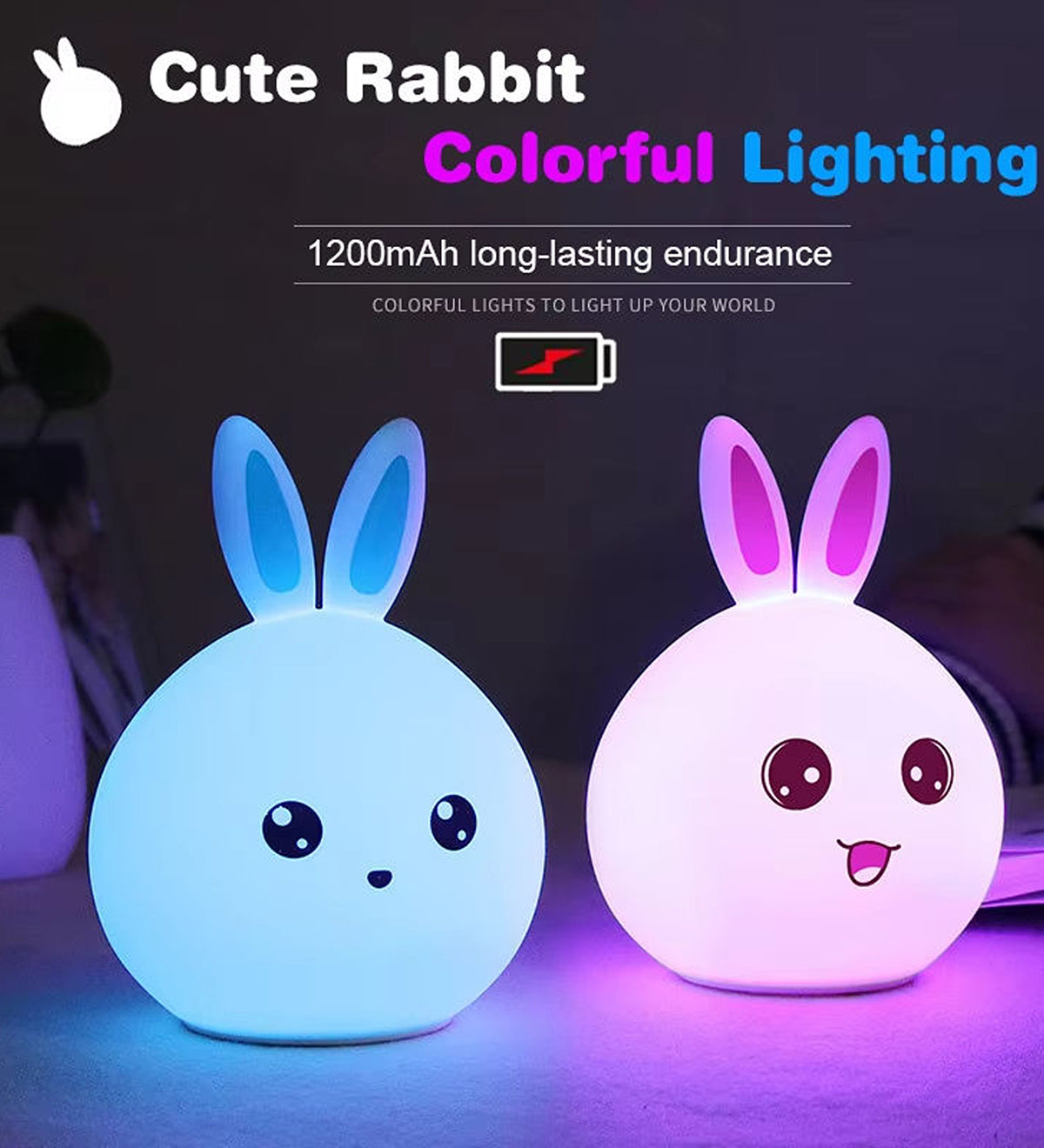Mini Rabbit Shape Silicone LED Night Light for Kids Bedroom