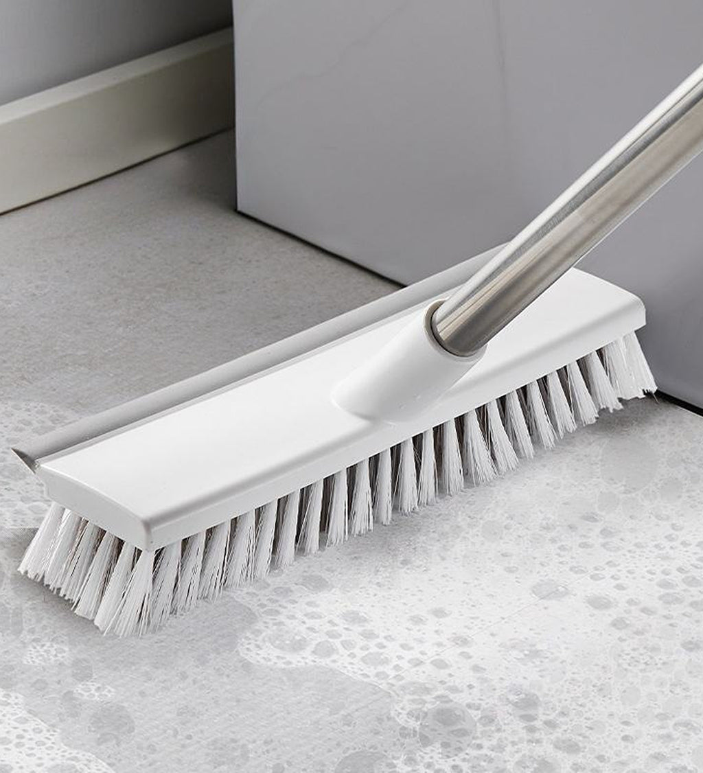 DZK 2-in-1 Floor Scrubber Brush with Rubber Wiper Long Handle