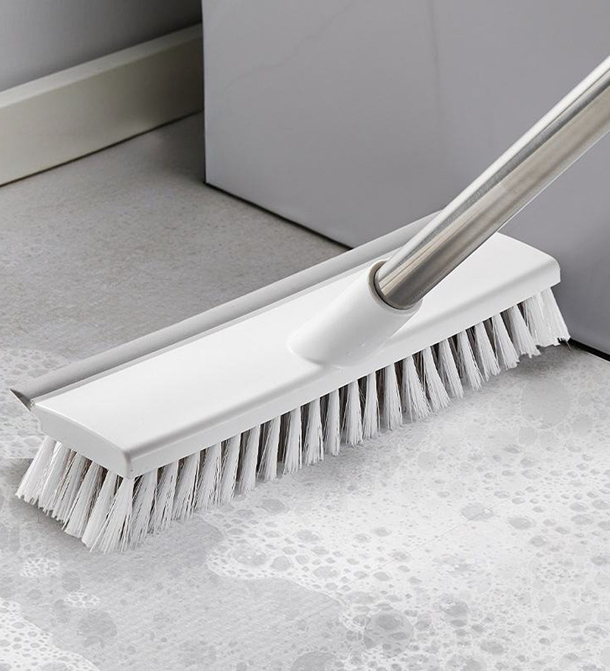 DZK 2-in-1 Floor Scrubber Brush with Rubber Wiper Long Handle