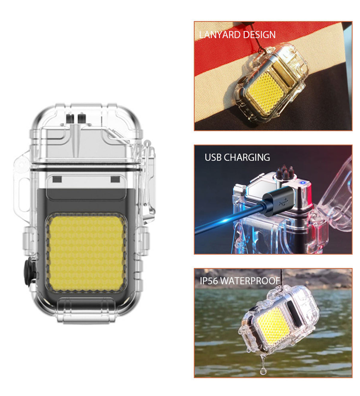 Rechargeable Windproof Torch Lighter with COB Flashlight USB Electric Lighter