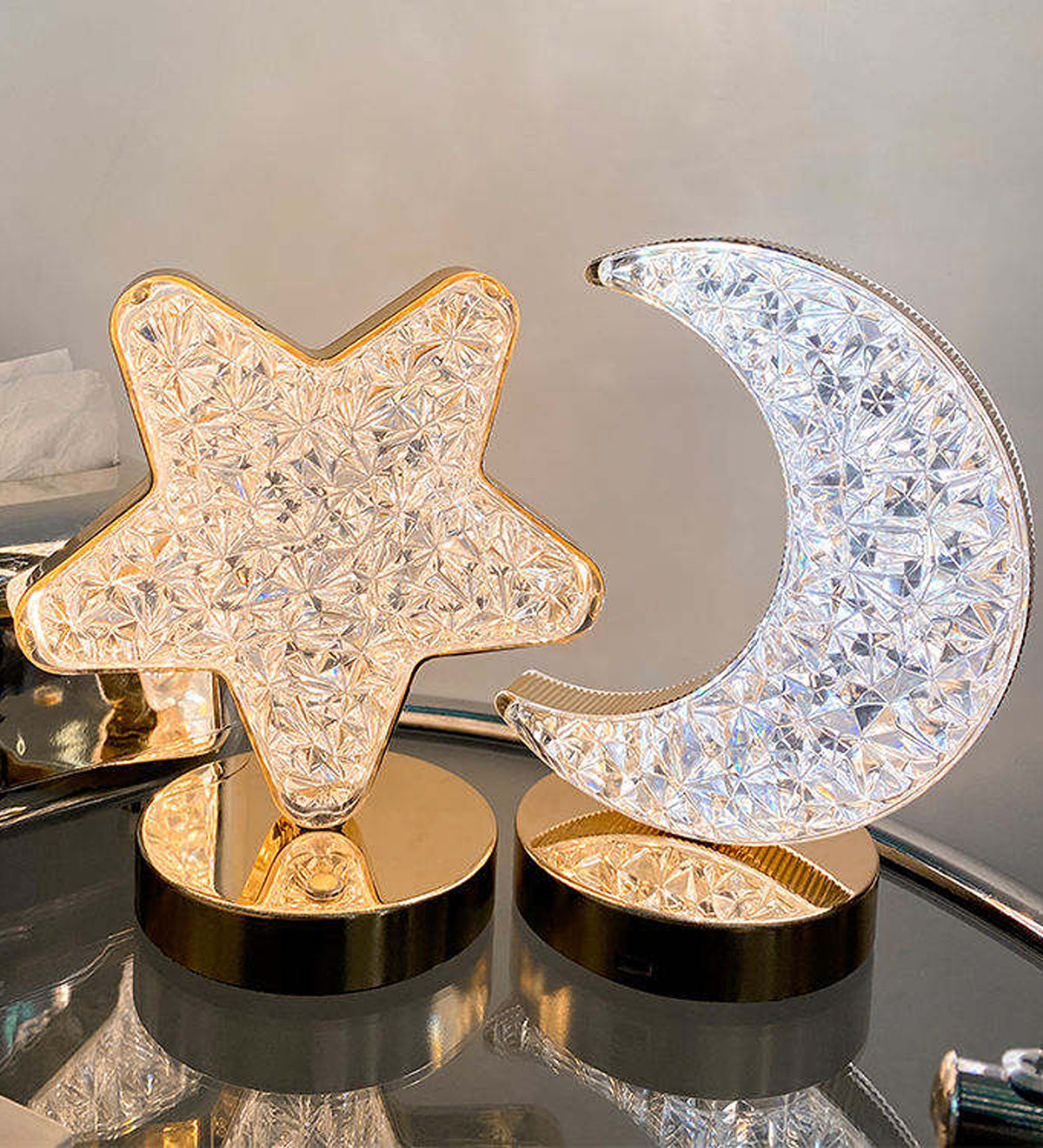 Modern Novelty LED Crystal Star Desk Lamp Rechargeable Touch Table Lamp