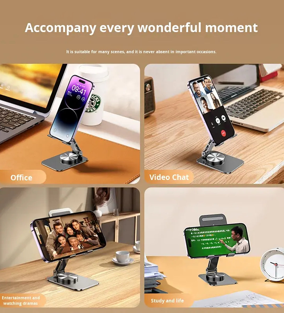DZK 360 Degree Rotation Foldable Aluminum Alloy Mobile & Tablet Stand