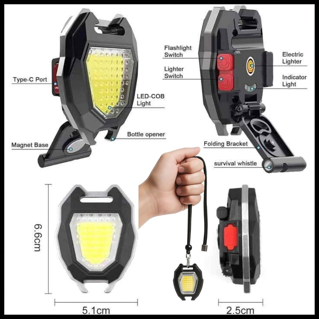 W5144 LED Rechargeable Keychain Light with Lighter, Bottle Opener & Magnet