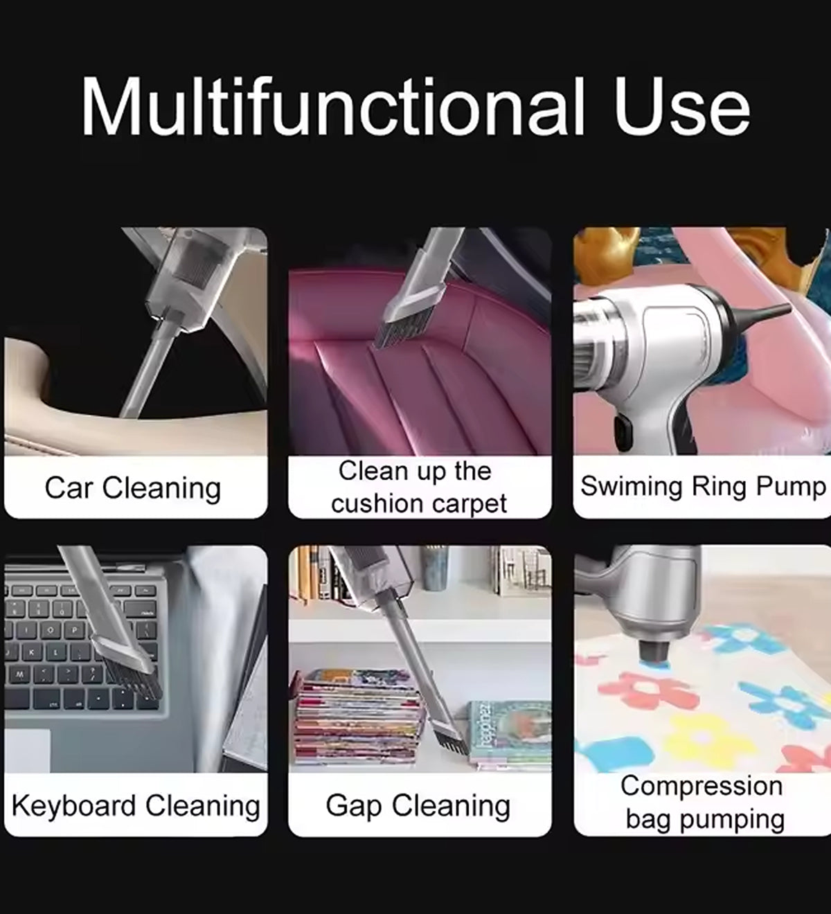 3 in 1 Car Vacuum Cleaner High Power Cordless Handheld Portable Mini Wireless