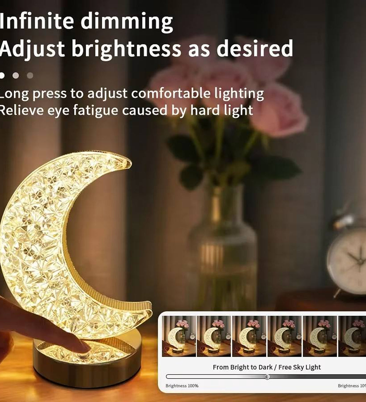 Modern Novelty LED Crystal Star Desk Lamp Rechargeable Touch Table Lamp