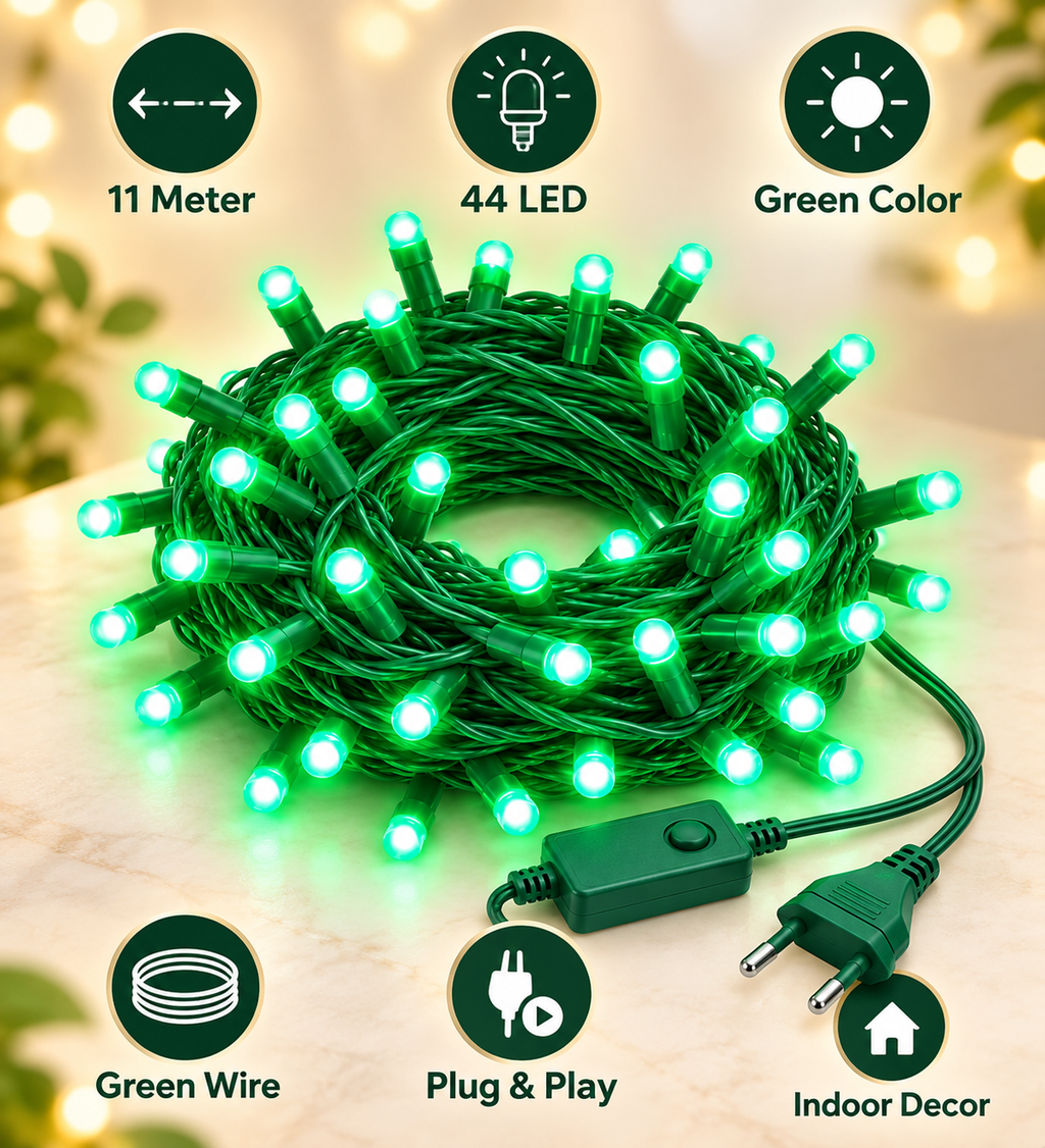 Bright Green LED Fairy String Lights with Plug & Controller for Festival, Home, Christmas & Party Decoration