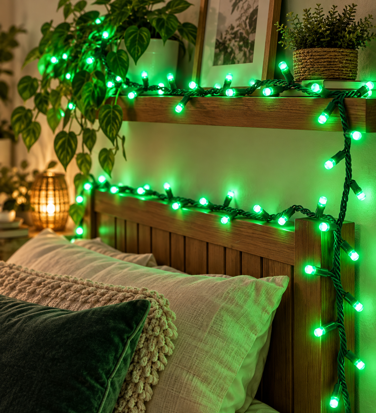 Bright Green LED Fairy String Lights with Plug & Controller for Festival, Home, Christmas & Party Decoration