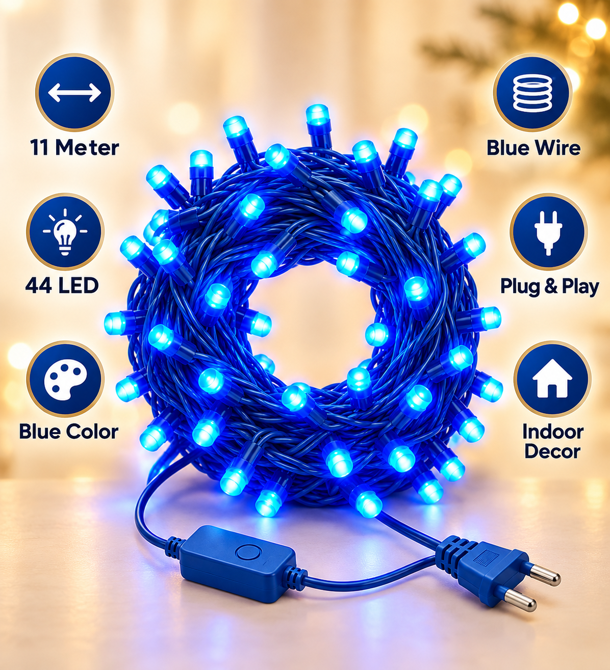 Bright Blue LED Fairy String Lights with Plug & Controller for Festival, Home, Christmas & Party Decoration