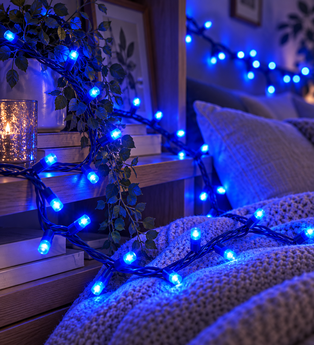 Bright Blue LED Fairy String Lights with Plug & Controller for Festival, Home, Christmas & Party Decoration