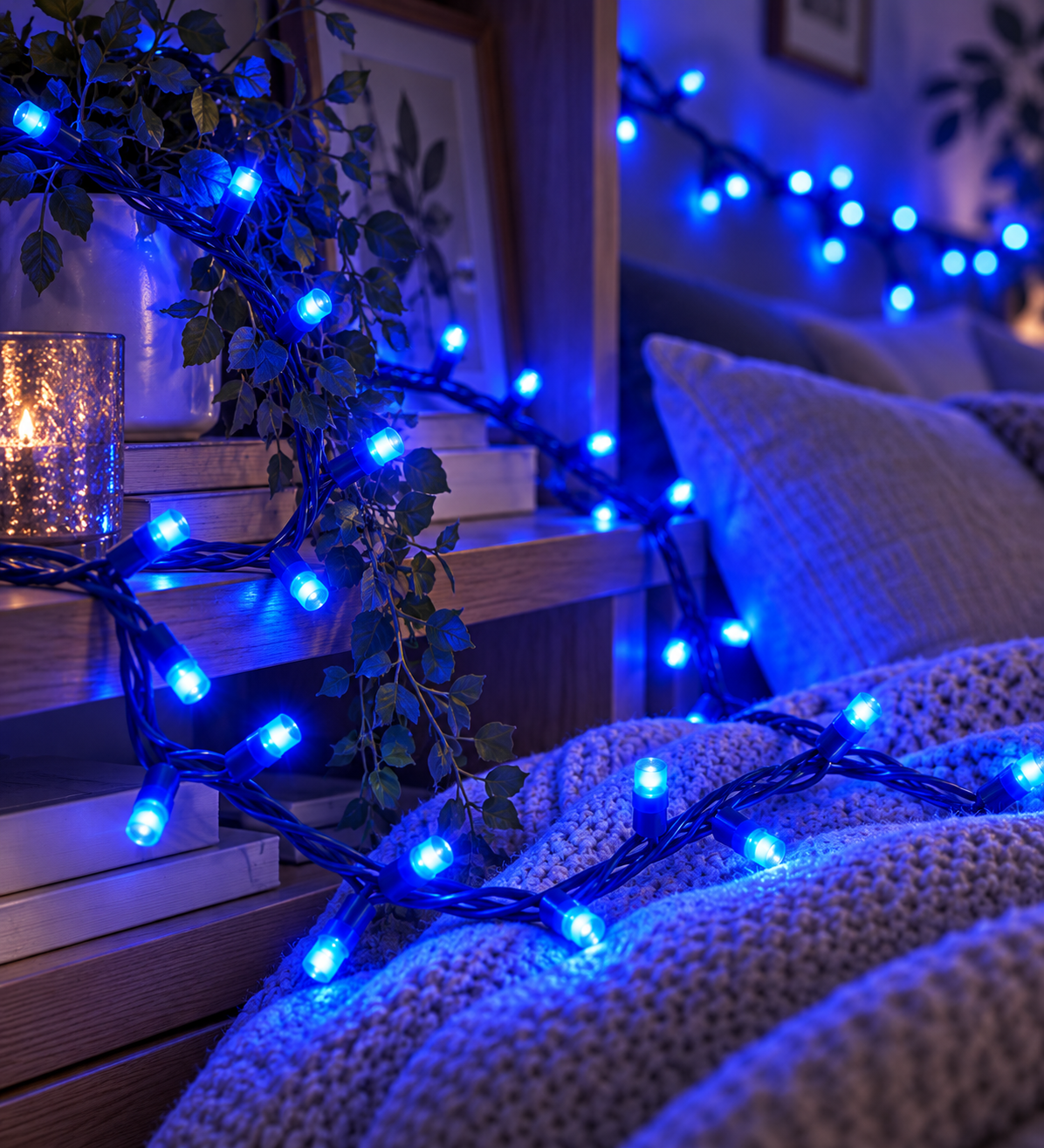 Bright Blue LED Fairy String Lights with Plug & Controller for Festival, Home, Christmas & Party Decoration